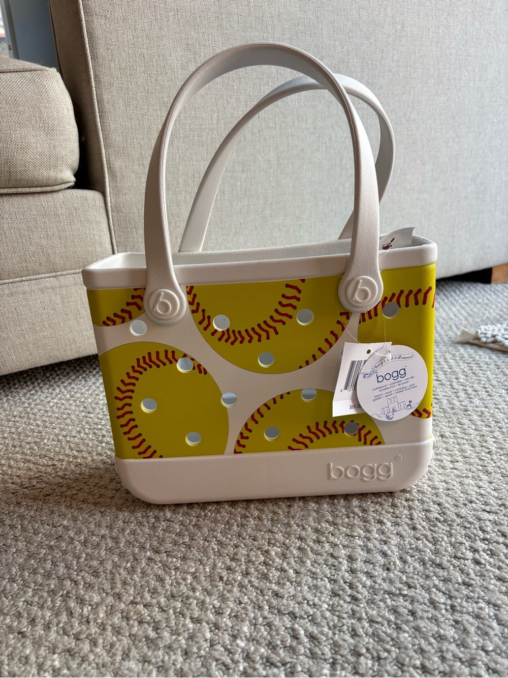 BOGG BAG Yellow Softball Print Tote with Cream Trim (Mini)